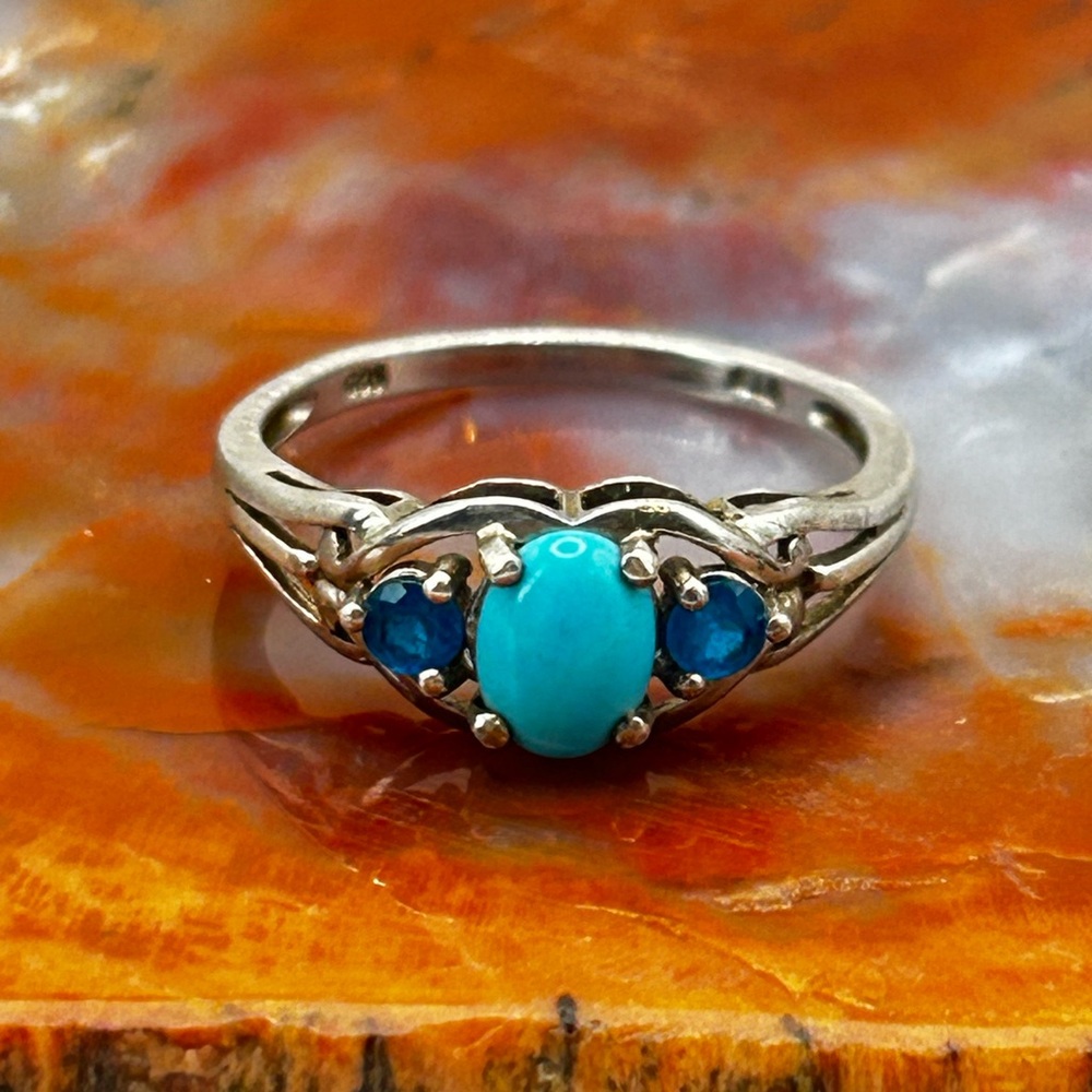 Sterling Silver Turquoise and Topaz Ring - Size 8